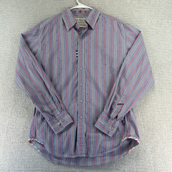 Robert Graham Other - Robert Graham Jeans Button Up Shirt Mens Large Striped Embroidered Diamonds